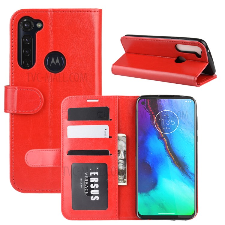 Crazy Horse Wallet Leather Stand Cover Case for Motorola Moto G Stylus - Red-2