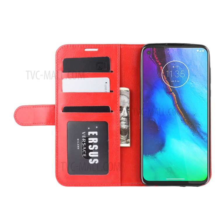 Crazy Horse Wallet Leather Stand Cover Case for Motorola Moto G Stylus - Red-6