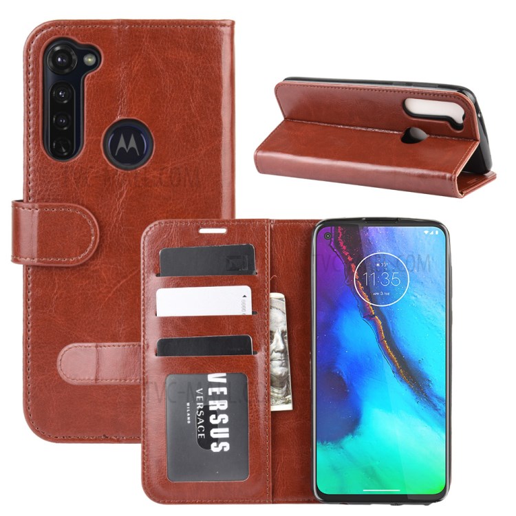 Crazy Horse Wallet Leather Stand Cover Case for Motorola Moto G Stylus - Brown-2