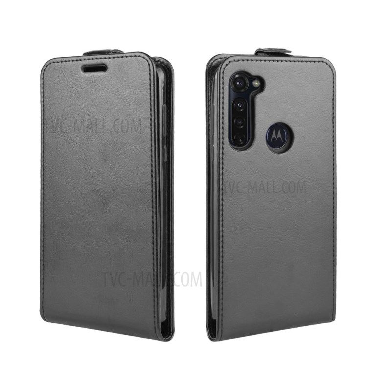 Louco Titular Do Cartão Caso Vertical, Aleta Couro De Cavalo Para Motorola Moto G Stylus - Preto-1