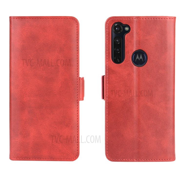 Double Clasp Flip Leather Wallet Stand Case for Motorola Moto G Stylus / G Pro - Red-1