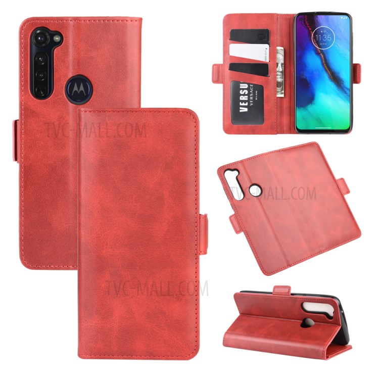 Double Clasp Flip Leather Wallet Stand Case for Motorola Moto G Stylus / G Pro - Red-2