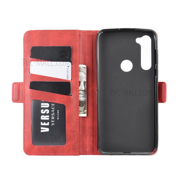 Double Clasp Flip Leather Wallet Stand Case for Motorola Moto G Stylus / G Pro - Red-5
