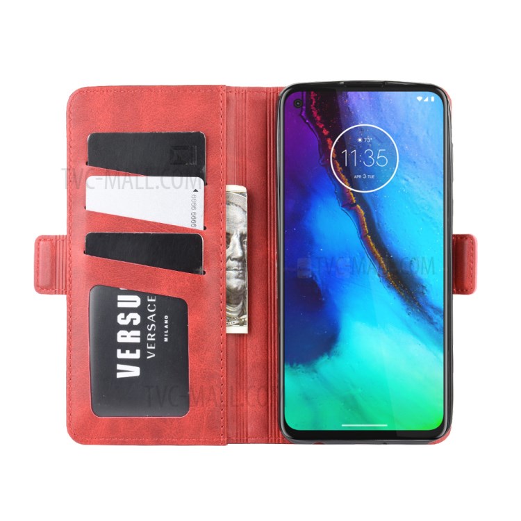 Double Clasp Flip Leather Wallet Stand Case for Motorola Moto G Stylus / G Pro - Red-6