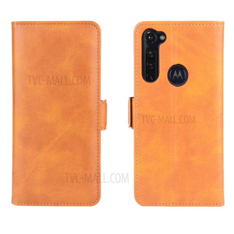 Double Clasp Flip Leather Wallet Stand Case for Motorola Moto G Stylus / G Pro - Brown-1
