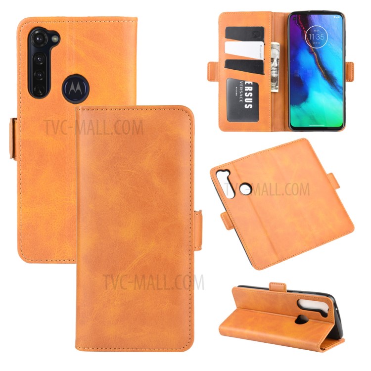 Double Clasp Flip Leather Wallet Stand Case for Motorola Moto G Stylus / G Pro - Brown-2
