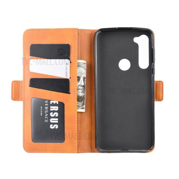 Double Clasp Flip Leather Wallet Stand Case for Motorola Moto G Stylus / G Pro - Brown-5