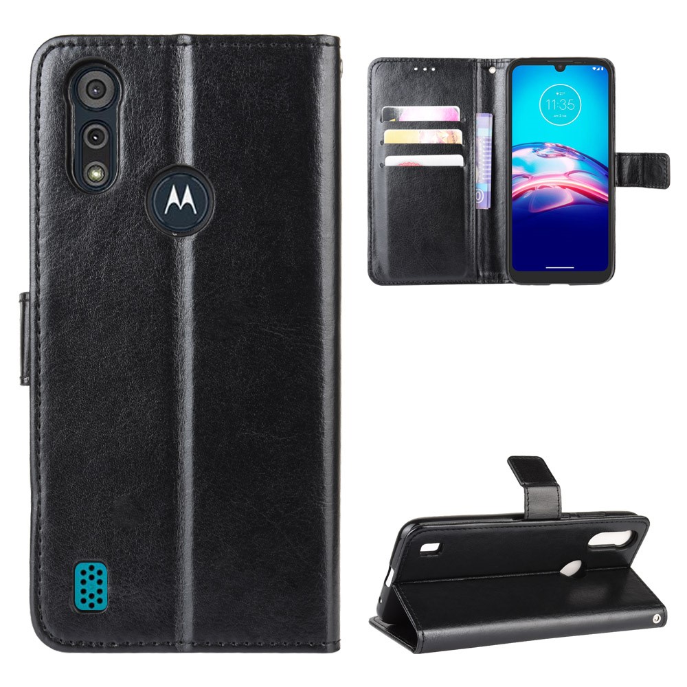 Crazy Horse Texture Wallet Stand Leather Phone Case for Motorola Moto E6s (2020) - Black-1