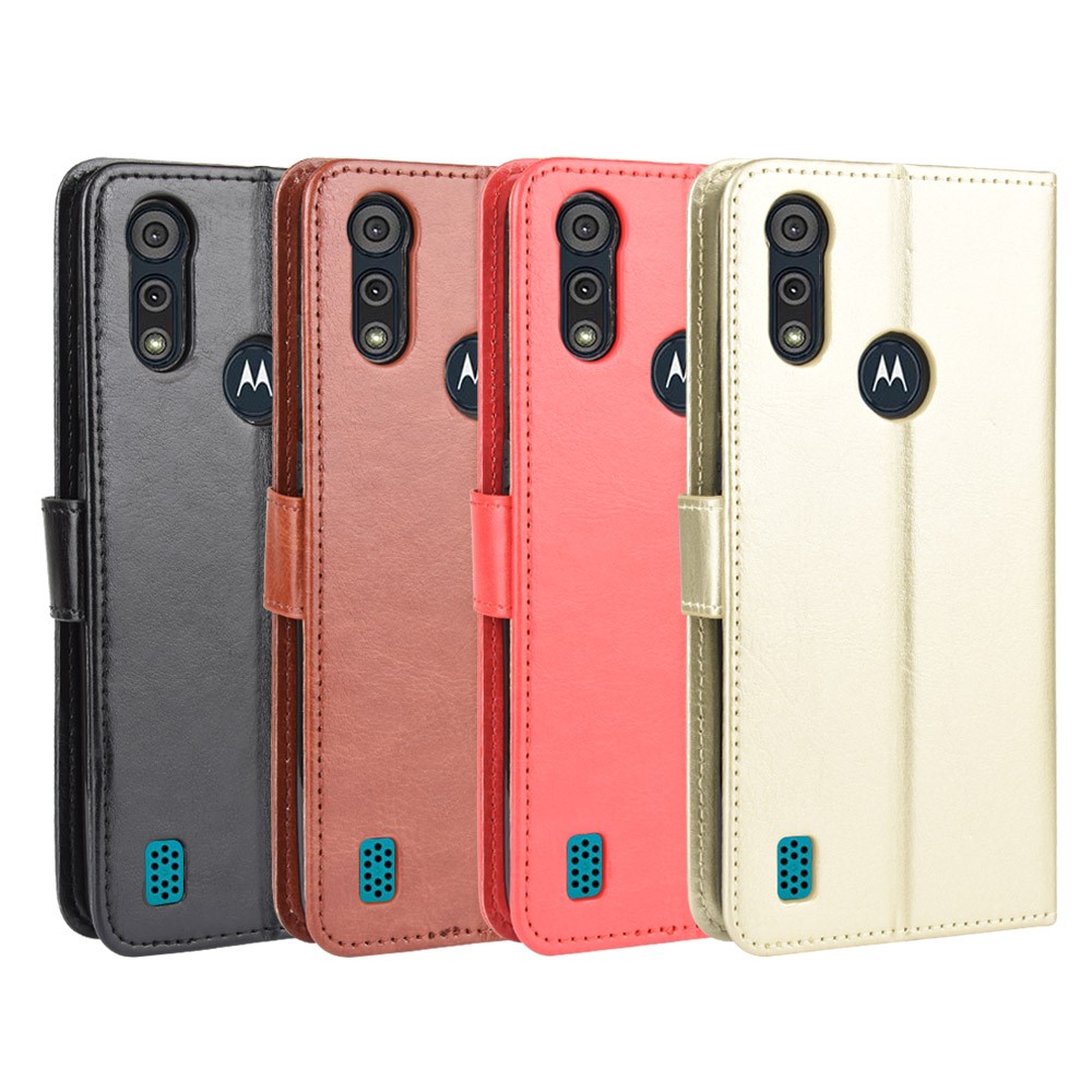 Caso Loca Del Caballo Textura Soporte De La Carpeta De Cuero Del Teléfono De Motorola E6s Moto (2020) - Negro-10