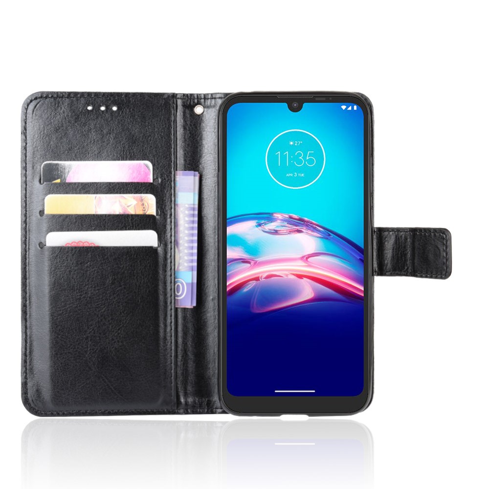 Crazy Horse Texture Wallet Stand Leder Telefon Fall Für Motorola Moto E6s (2020) - Schwarz-5