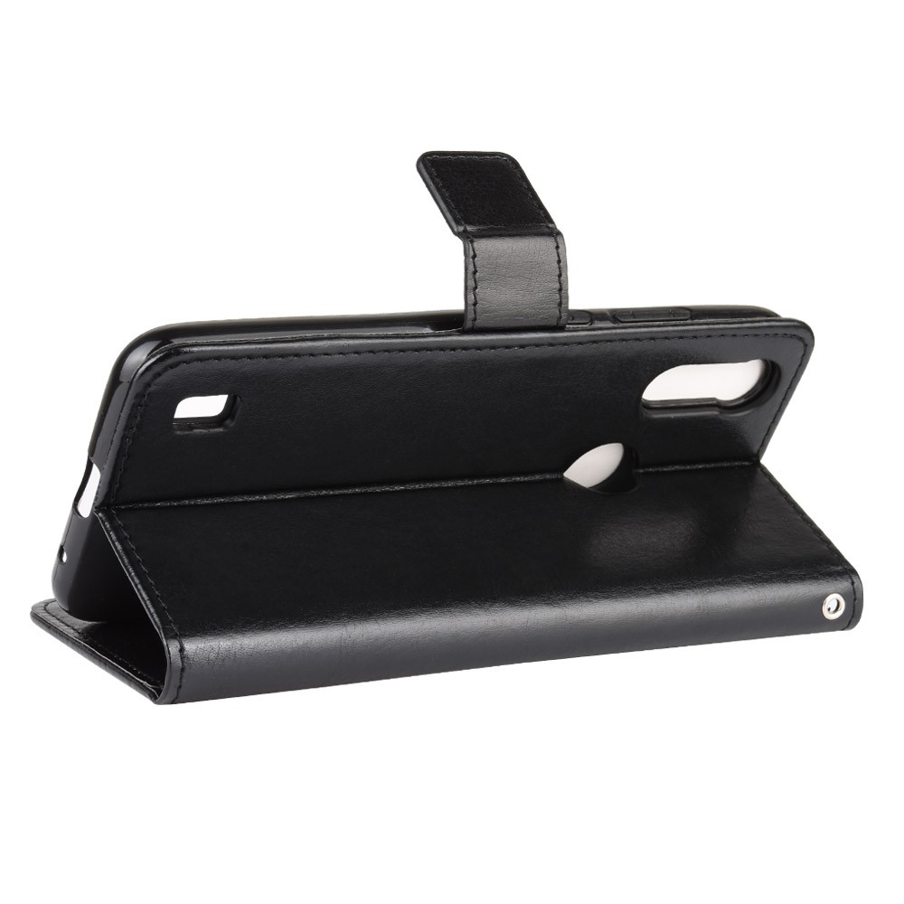 Crazy Horse Texture Wallet Stand Leder Telefon Fall Für Motorola Moto E6s (2020) - Schwarz-6