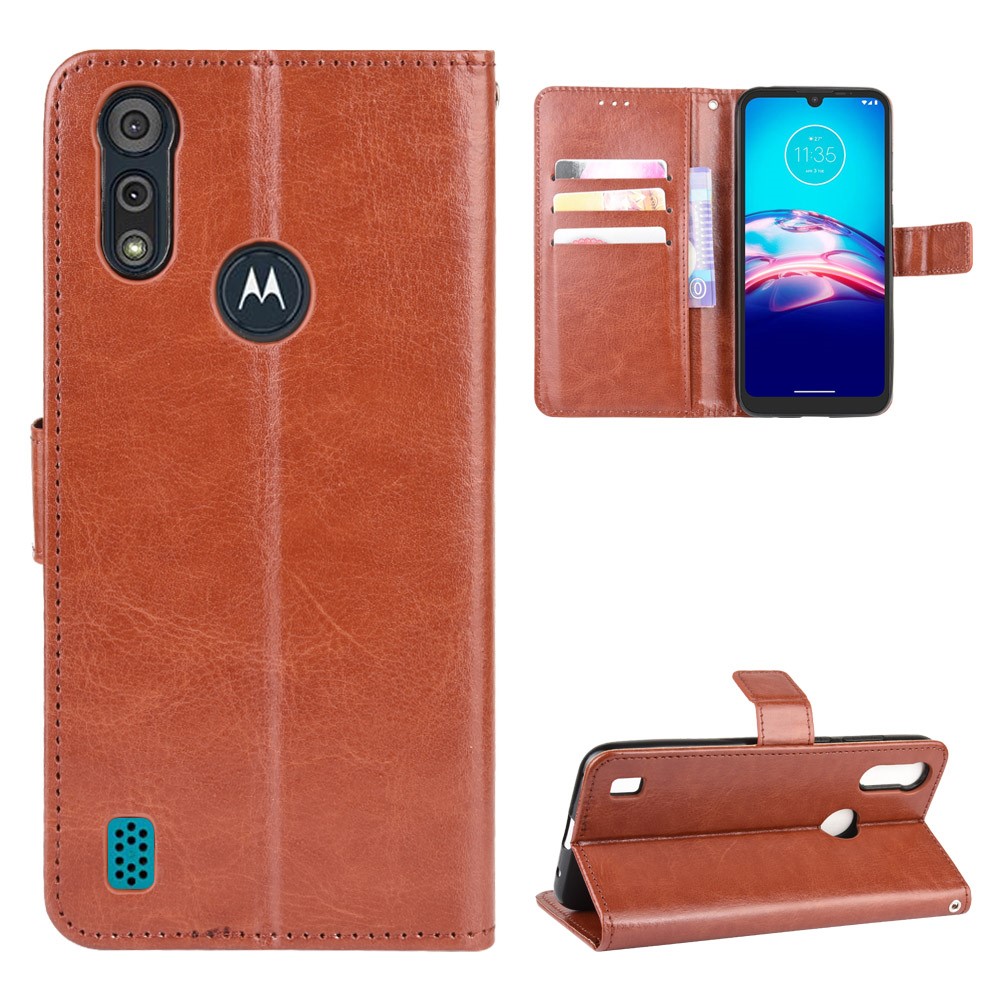 Crazy Horse Texture Wallet Stand Leather Phone Case for Motorola Moto E6s (2020) - Brown-1
