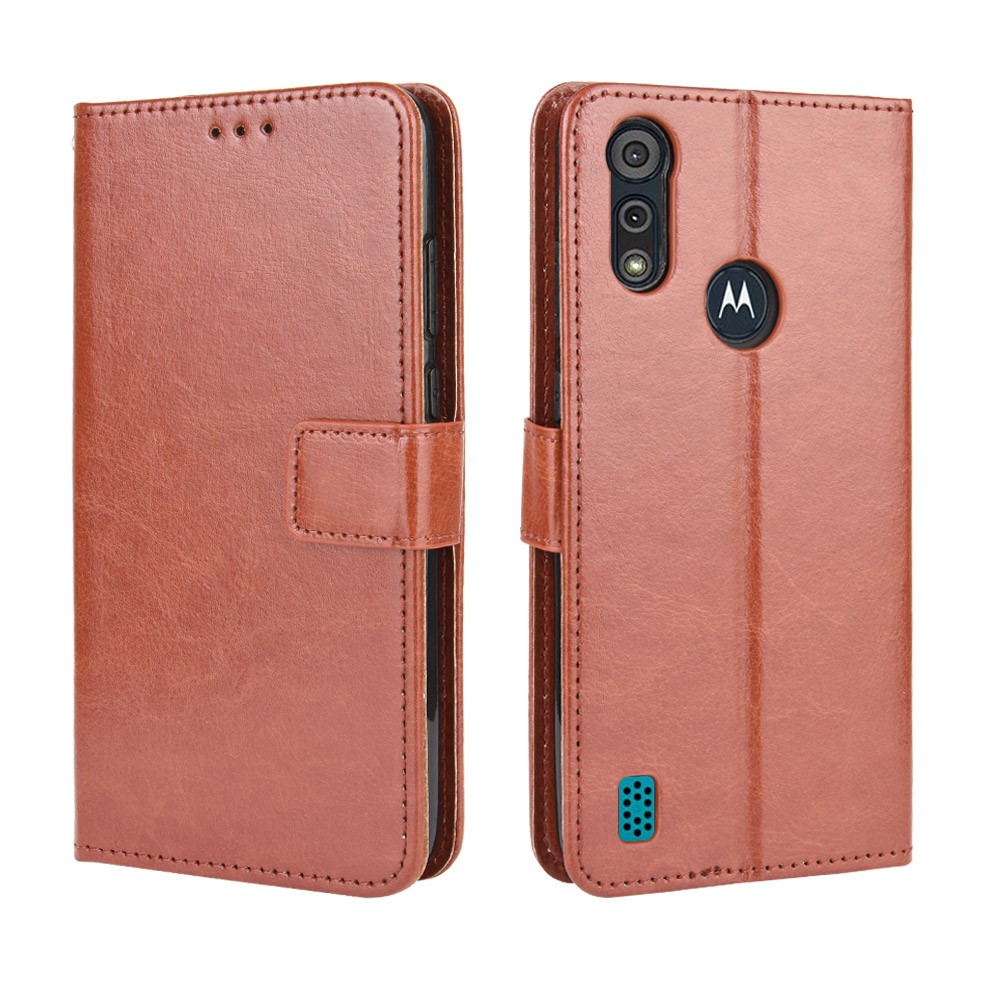 Crazy Horse Texture Wallet Stand Leather Phone Case for Motorola Moto E6s (2020) - Brown-2