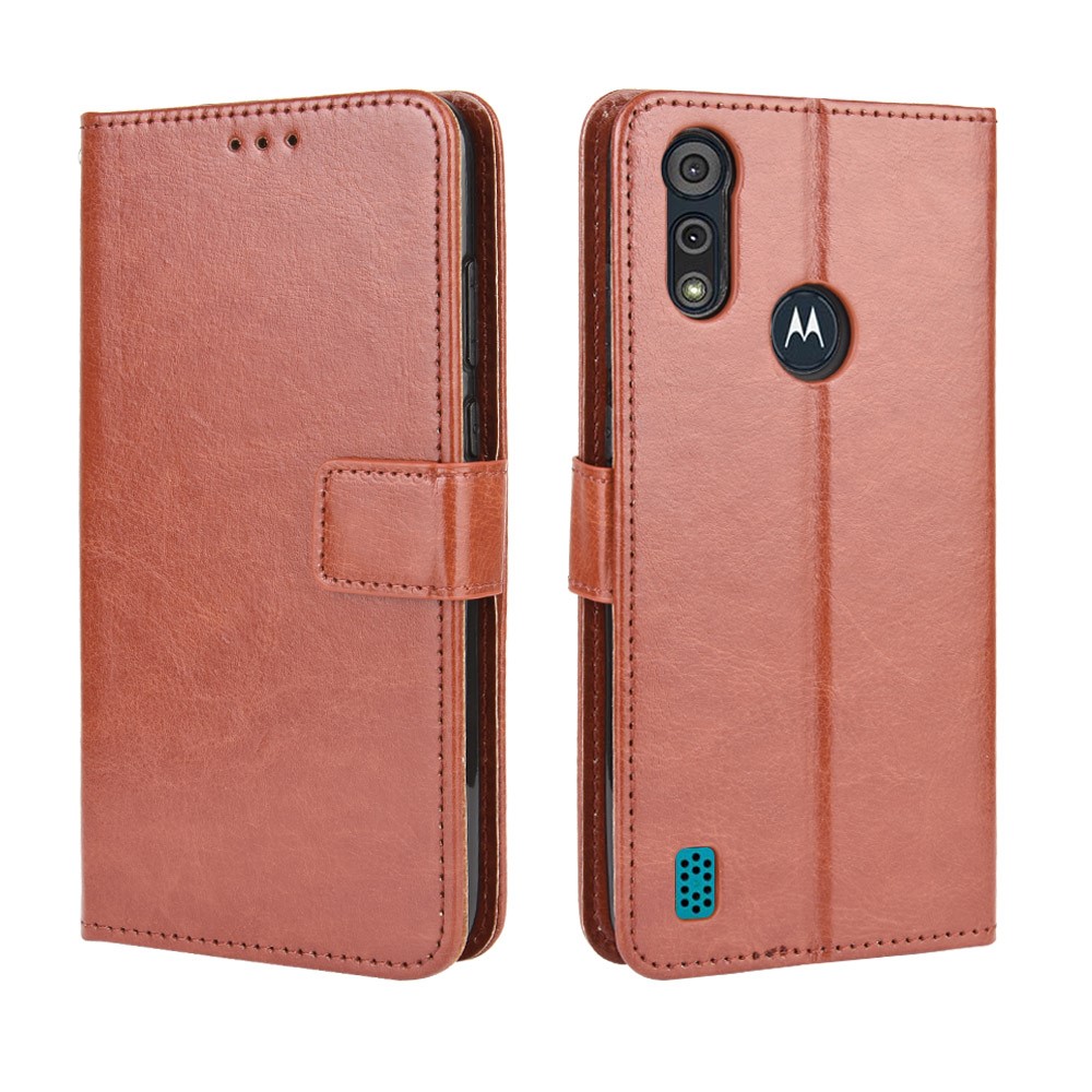 Crazy Horse Texture Wallet Stand Telef Teléfono De Cuero Para Motorola Moto E6S (2020) - Marrón-2