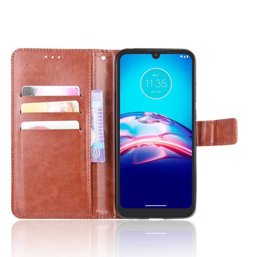 Crazy Horse Texture Wallet Stand Leather Phone Case for Motorola Moto E6s (2020) - Brown-5