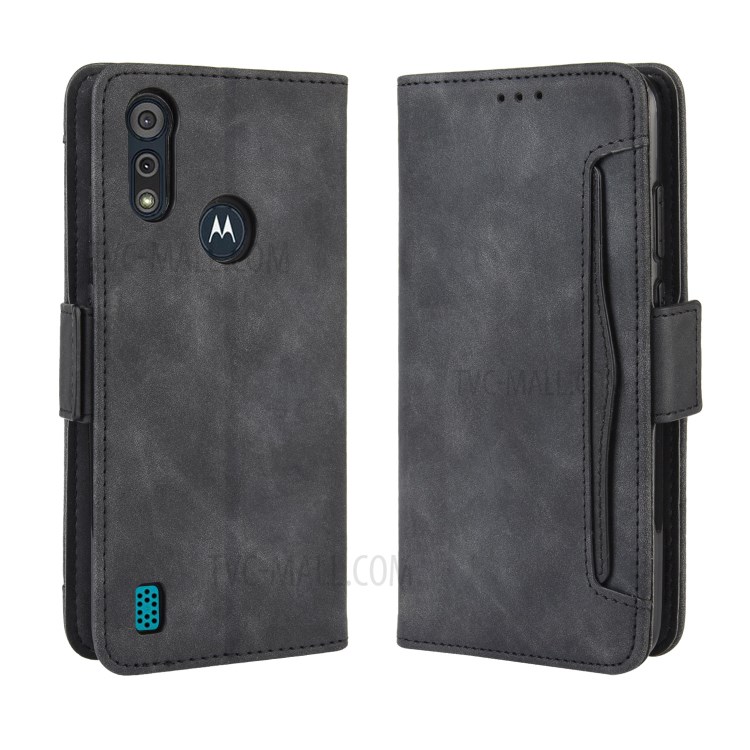 Wallet Stand Flip Leather Phone Cover for Motorola Moto E6s (2020) - Black-2