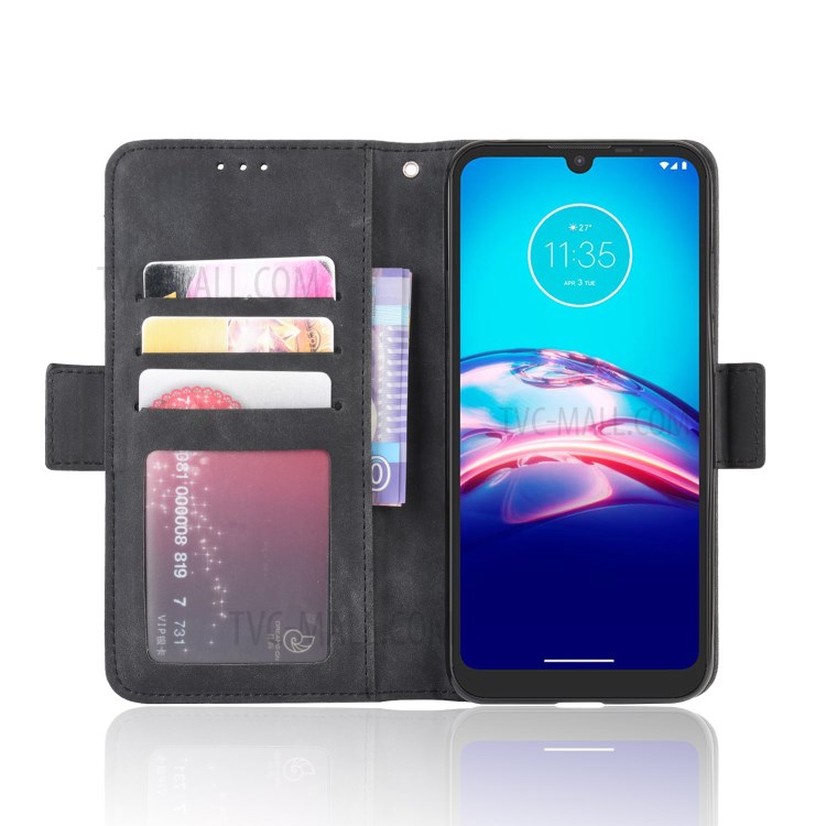 Wallet Stand Flip Leather Phone Cover for Motorola Moto E6s (2020) - Black-6