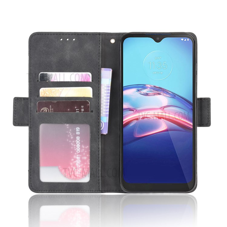 Wallet Stand Flip Leather Phone Cover for Motorola Moto E (2020) - Black-6