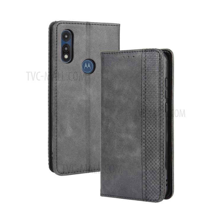 Auto-absorbé Rétro Portefeuille Shell Cuir PU Couverture De Téléphone Mobile Pour Motorola Moto E (2020) - Noir-2