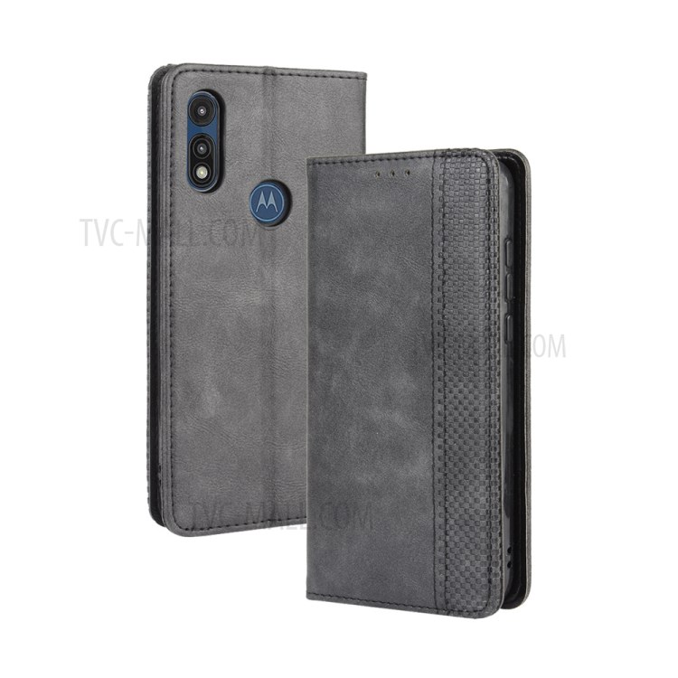 Auto-absorbed Retro PU Leather Shell Wallet Mobile Phone Cover for Motorola Moto E (2020) - Black-2