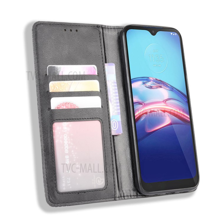 Auto-absorbé Rétro Portefeuille Shell Cuir PU Couverture De Téléphone Mobile Pour Motorola Moto E (2020) - Noir-5
