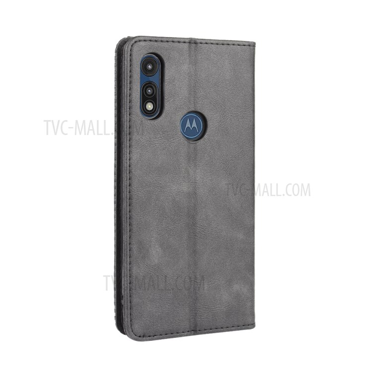 Auto-absorbé Rétro Portefeuille Shell Cuir PU Couverture De Téléphone Mobile Pour Motorola Moto E (2020) - Noir-7