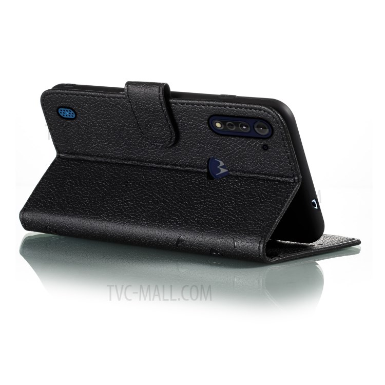 Litchi Texture Imprint Feather Leather Case for Motorola Moto G8 Power Lite - Black-6