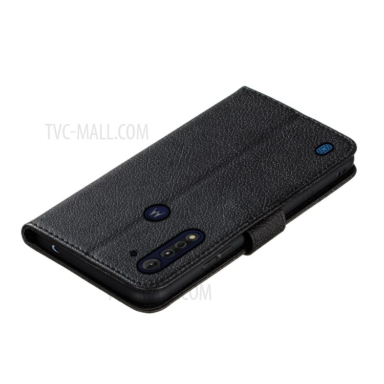 Litchi Texture Imprint Feather Leather Case for Motorola Moto G8 Power Lite - Black-9