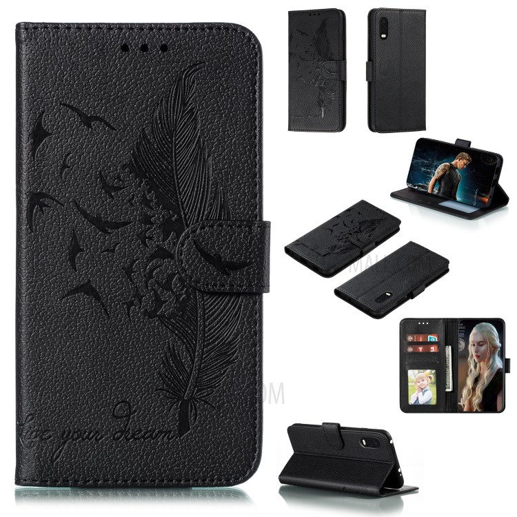 Lichia Textura Logomarca Shell Carteira De Couro Da Pena Para Samsung Galaxy Xcover Pro - Preto-1