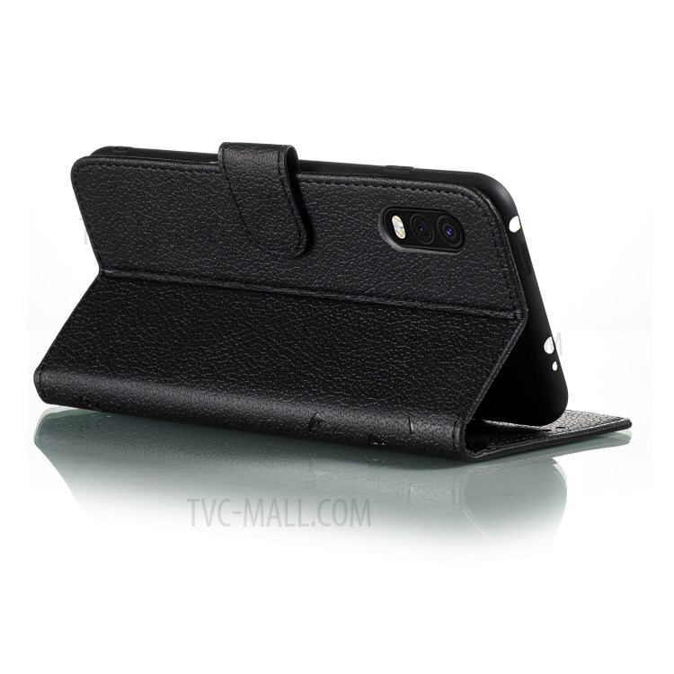 Lichia Textura Logomarca Shell Carteira De Couro Da Pena Para Samsung Galaxy Xcover Pro - Preto-6
