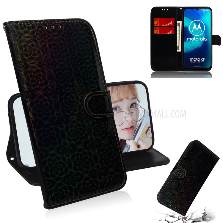 Flor Padrão De Couro Caso Estande Carteira Para Motorola Lite Poder Moto G8 - Preto-1