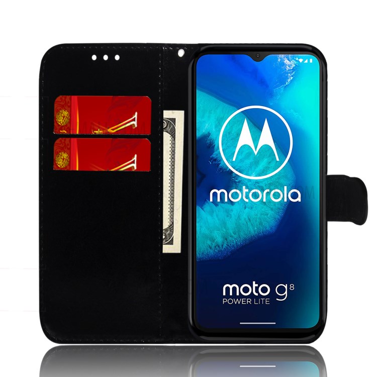 Flor Padrão De Couro Caso Estande Carteira Para Motorola Lite Poder Moto G8 - Preto-8