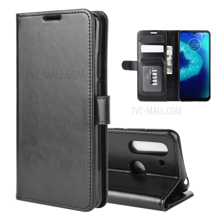 Caso Suporte Do Telefone Crazy Horse Carteira Capa De Couro Para Motorola Lite Poder Moto G8 - Preto-2