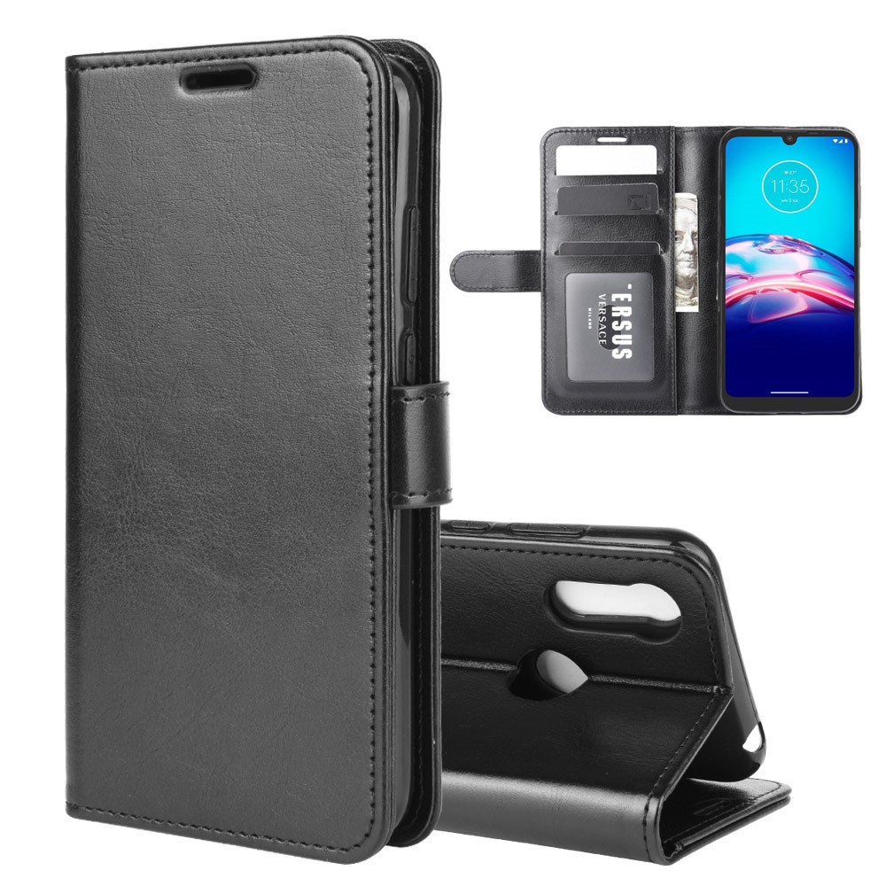 Crazy Horse Wallet en Cuir Couverture de Téléphone Magnétique Pour Motorola Moto E6s (2020) - le Noir