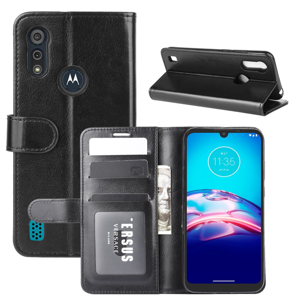 Crazy Horse Wallet Ledermagnetische Telefonabdeckung Für Motorola Moto E6s (2020) - Schwarz