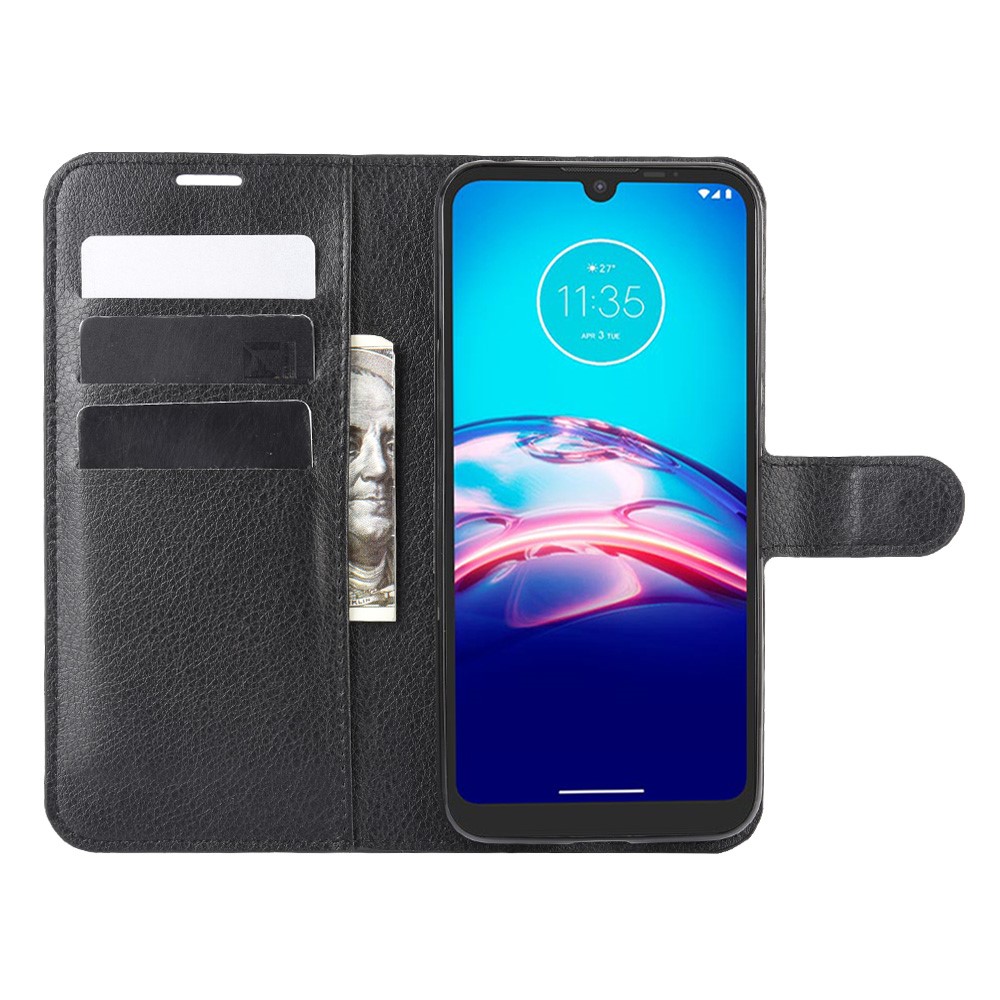 Litchi Surface with Wallet Leather Shell for Motorola Moto E6s (2020) - Black-4