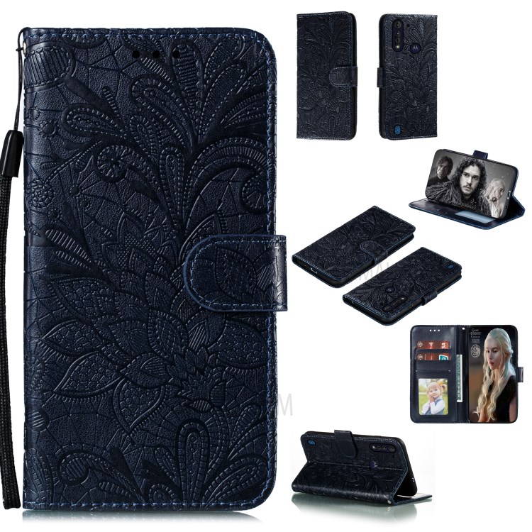 Cubierta Del Teléfono De La Carpeta De Cuero Flor Del Cordón Impresos Personalizados Para Motorola MOTO G8 Lite Poder - Negro-1