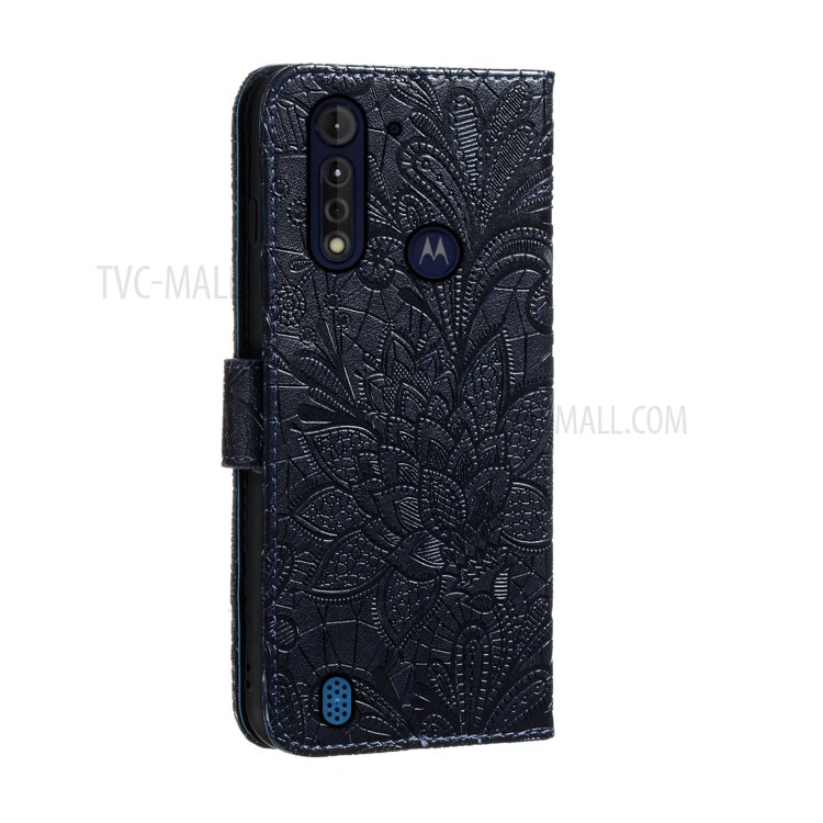 Cubierta Del Teléfono De La Carpeta De Cuero Flor Del Cordón Impresos Personalizados Para Motorola MOTO G8 Lite Poder - Negro-4