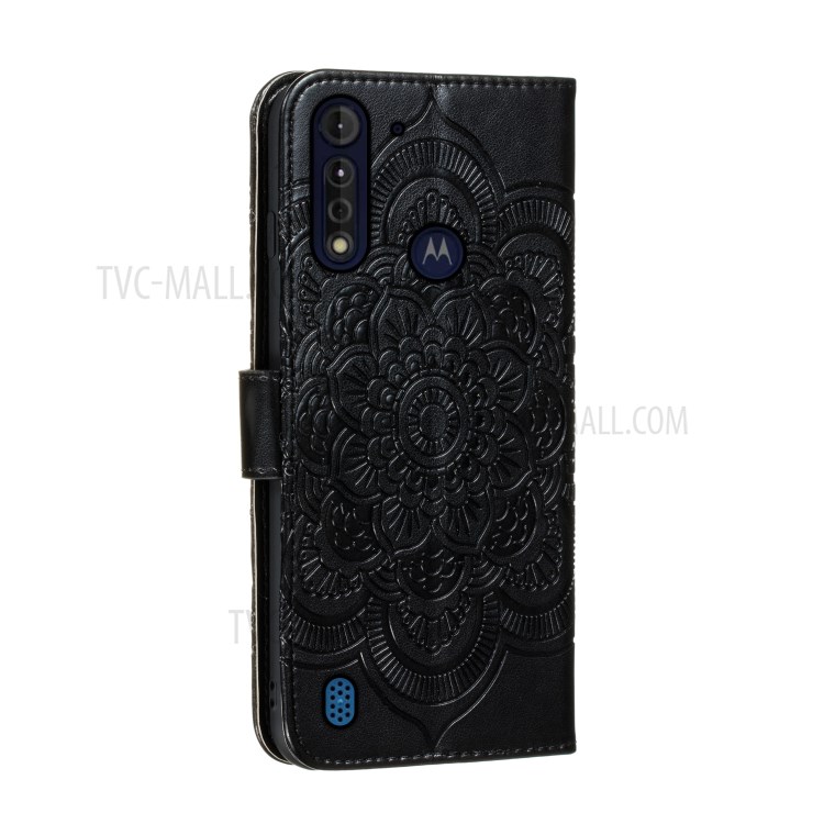 Flor Mandala Tampa Do Telefone De Couro Marca Para Motorola Lite Poder Moto G8 - Preto-4
