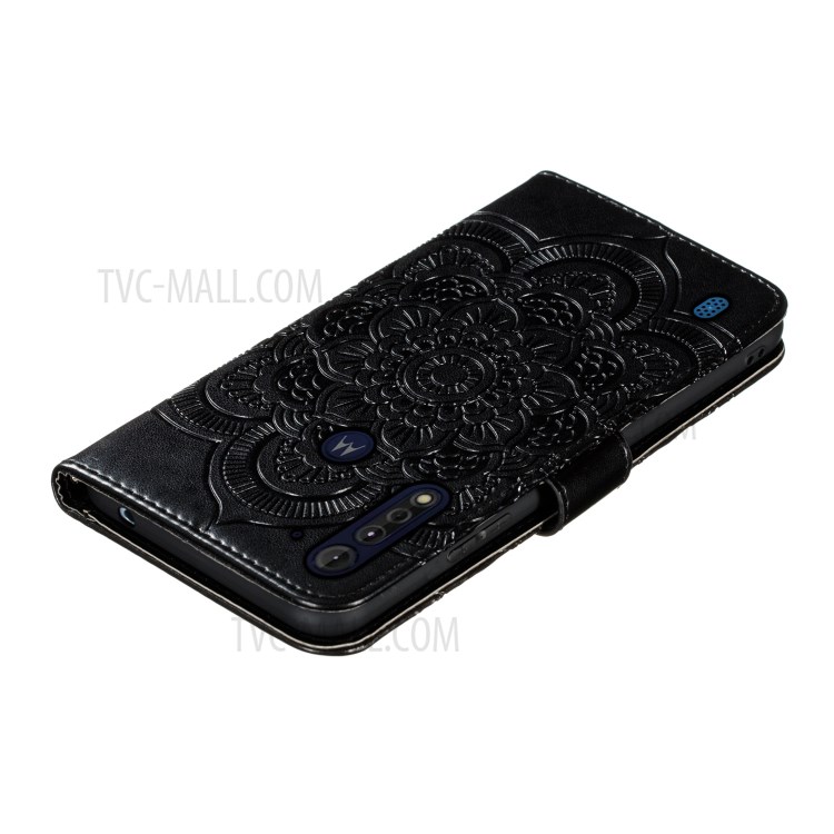 Flor Mandala Tampa Do Telefone De Couro Marca Para Motorola Lite Poder Moto G8 - Preto-9