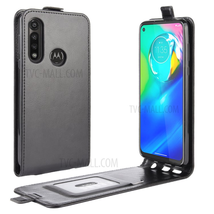 Vertical Couverture De Téléphone En Cuir Flip Cheval Fou Pour Motorola Moto Puissance G - Noir-1