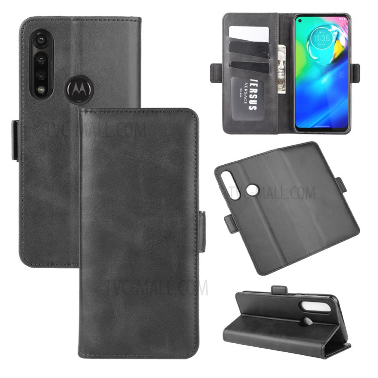 Doppelverschluss Flip-Ledermappe Standtelefonkasten Für Motorola Moto G Macht - Schwarz-1