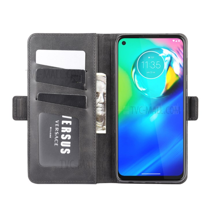 Doppelverschluss Flip-Ledermappe Standtelefonkasten Für Motorola Moto G Macht - Schwarz-4