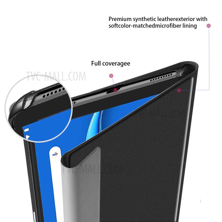 PU Caso Suporte Couro Comprimido Para Guia Lenovo M10 Mais - Preto-4