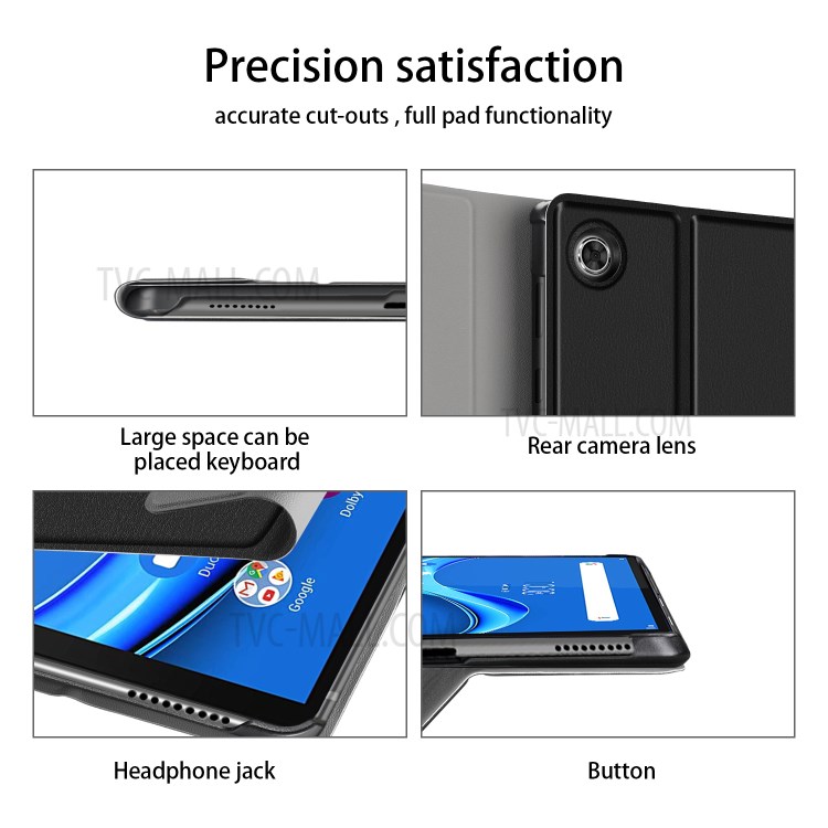 PU Caso Suporte Couro Comprimido Para Guia Lenovo M10 Mais - Preto-7