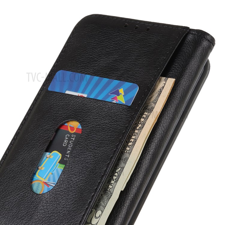 Auto-absorbed Litchi Skin Split Leather Case with Stand Wallet Cover for Motorola Edge - Black-7