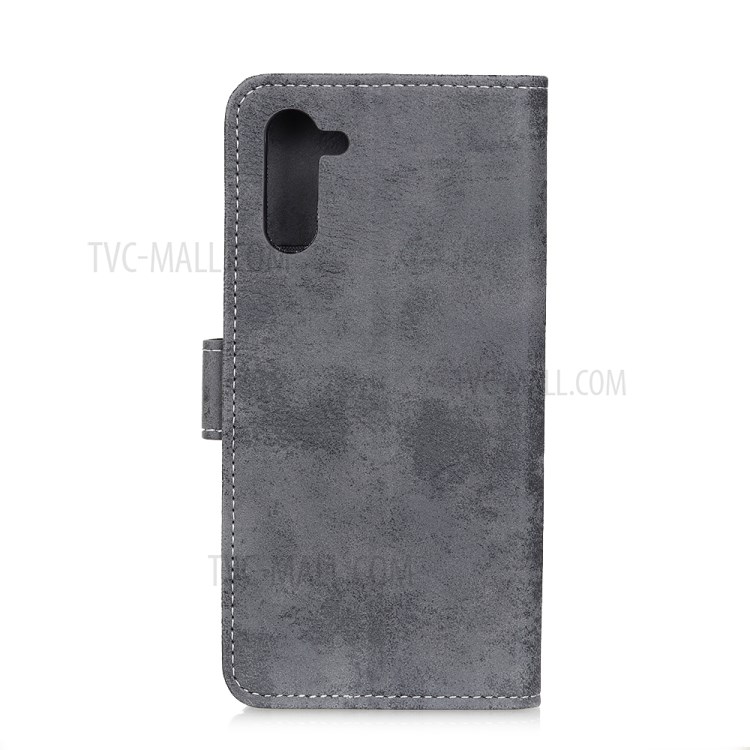 Vintage Style Leather Wallet Phone Case with Stand Shell for Motorola Edge - Grey-3