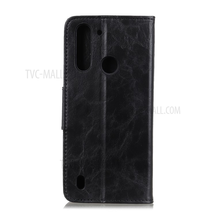 Crazy Horse Wallet Leather Stand Case Protective Shell for Motorola Moto One Fusion - Black-3
