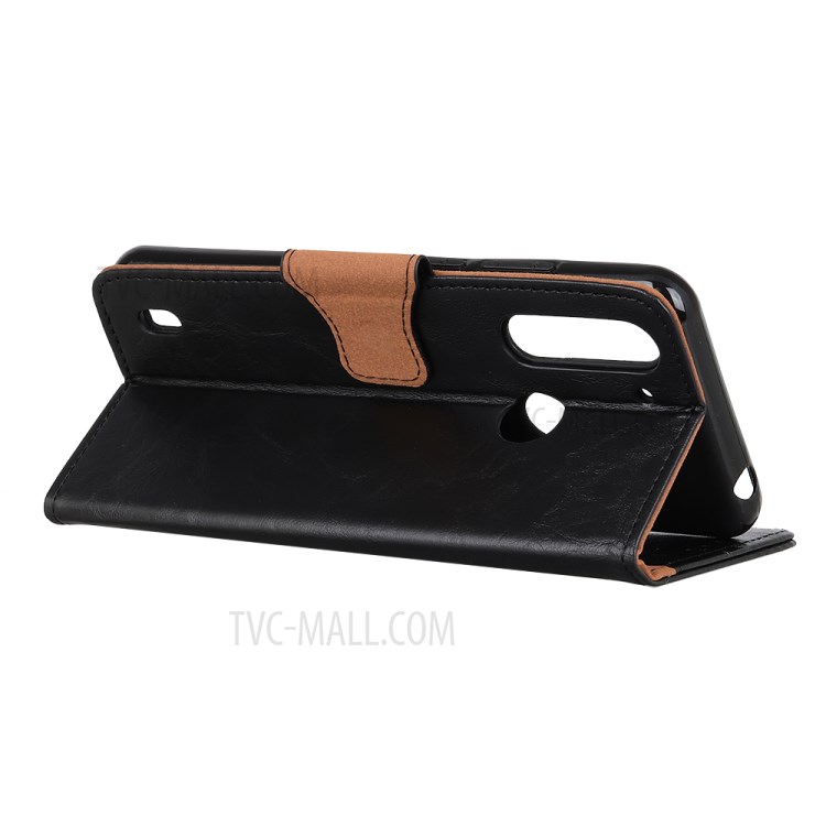 Crazy Horse Wallet Leather Stand Case Protective Shell for Motorola Moto One Fusion - Black-4