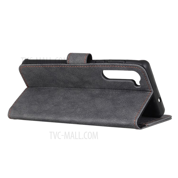 KHAZNEH Vintage Style Leather Wallet Case for Motorola Edge - Black-4